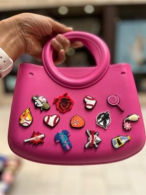 Kids Hot Pink Tote Bag Beach Bag EVA Bag with Charms (charms fit Crocs shoes)
